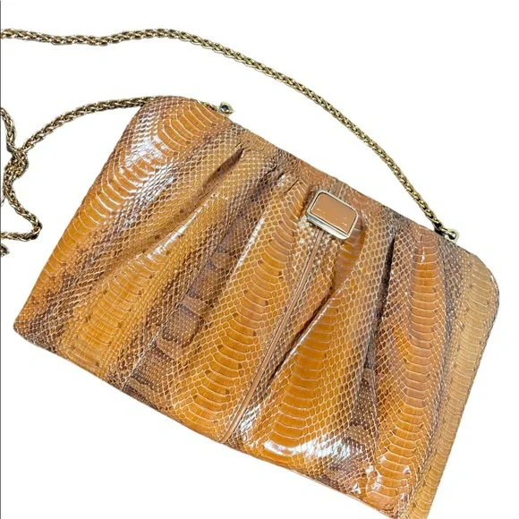 Vintage 1960s Snow White Snake skin leather clutch shoulder bag purse boho - Picture 3 of 16